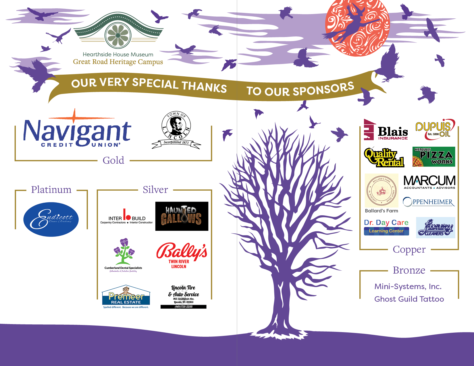 Design of a spread in the BeWitched & BeDazzled fall festival program thanking the festival sponsors