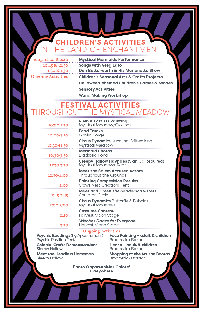 Design of the schedule in the BeWitched & BeDazzled fall festival program