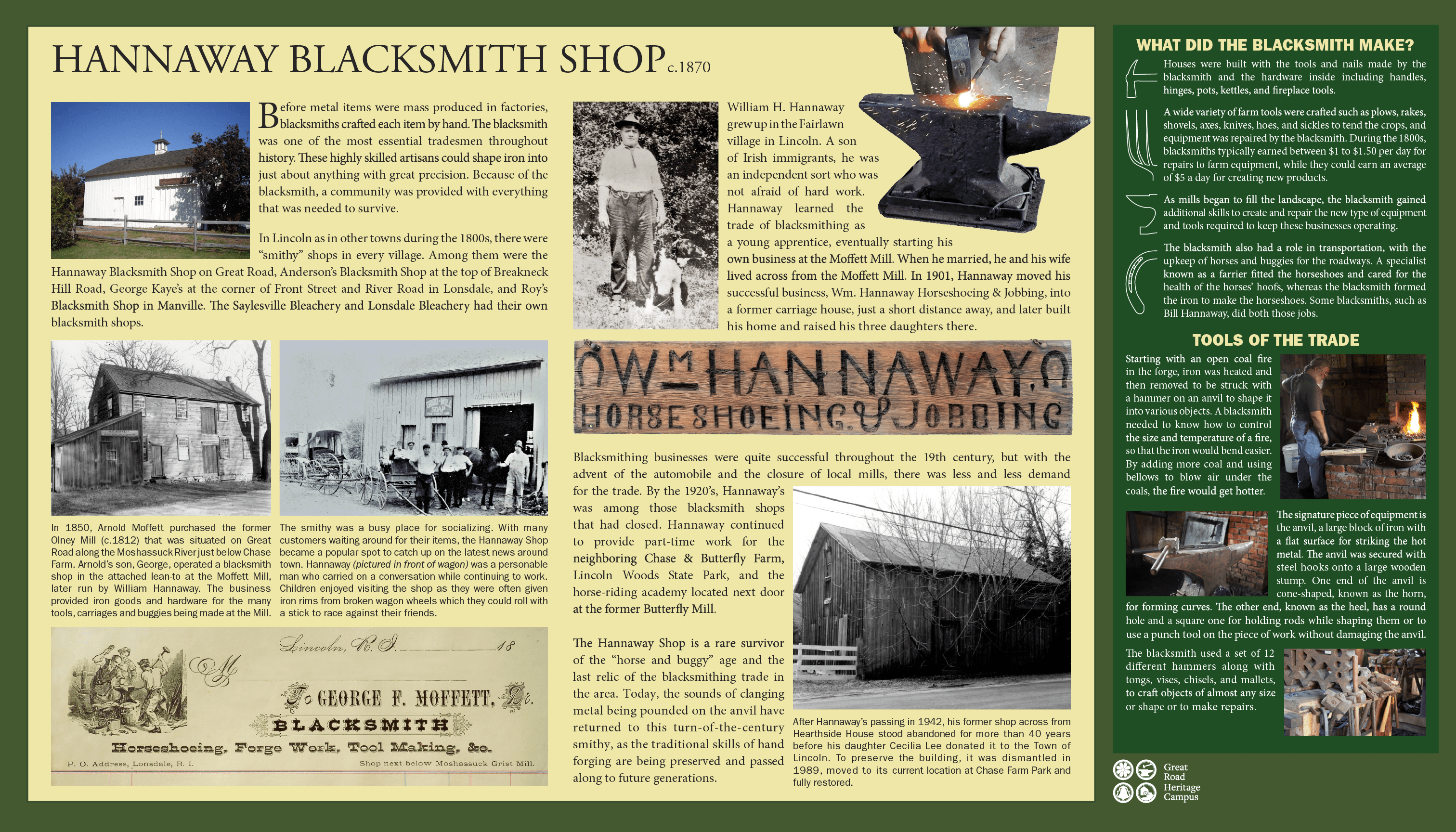 Interpretive panel displaying information pertaining to the Hannaway Blacksmith Shop
